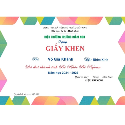 Giấy Khen Mầm Non
